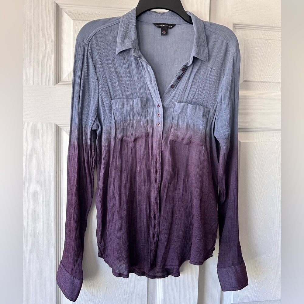 Rock & Republic Gray and Blue Ombre Long Sleeve Button Down Shirt